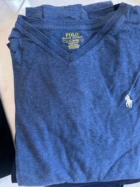 Choice of 9 Polo by Ralph Lauren Men's V-Neck Tee in blues, greys and black.